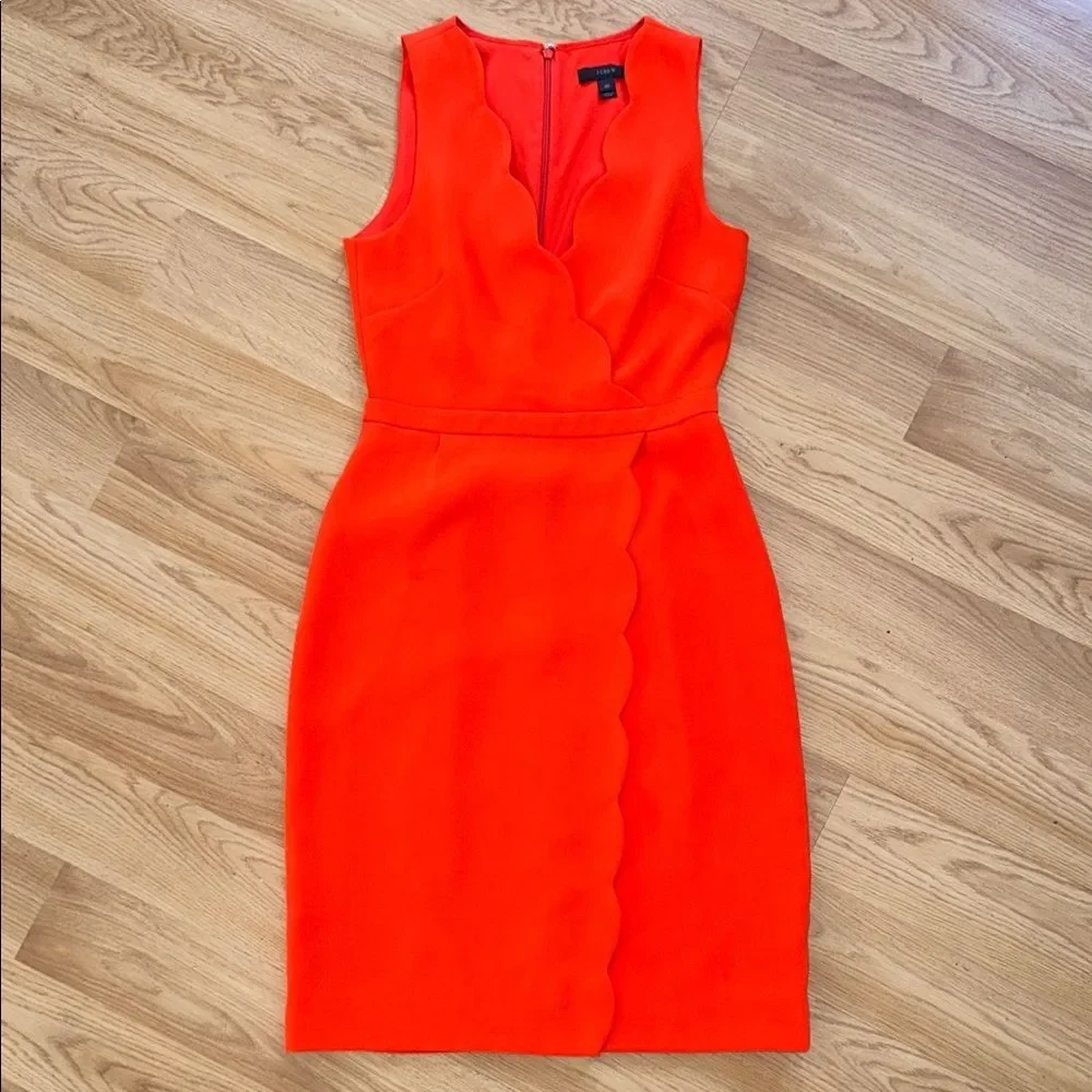 J.Crew Scalloped Wrap Sheath Dress Orange Size 00 Summer Spring